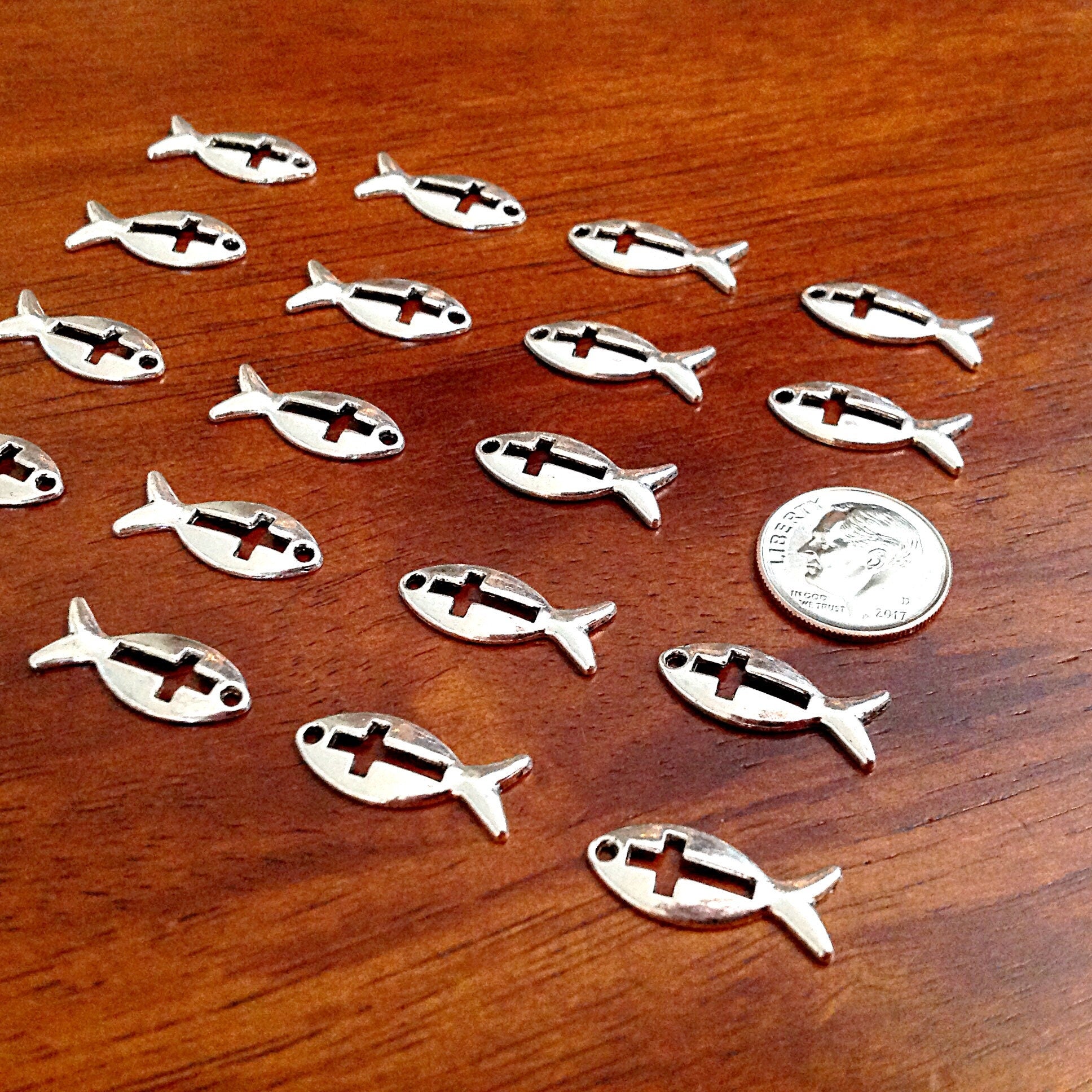 50pcs, Faith Charms, Antique Silver Charms, Silver Fish Charms, Silver Ribbon Charms, Inside Cross Charms, Silver Faith Charms, Findings