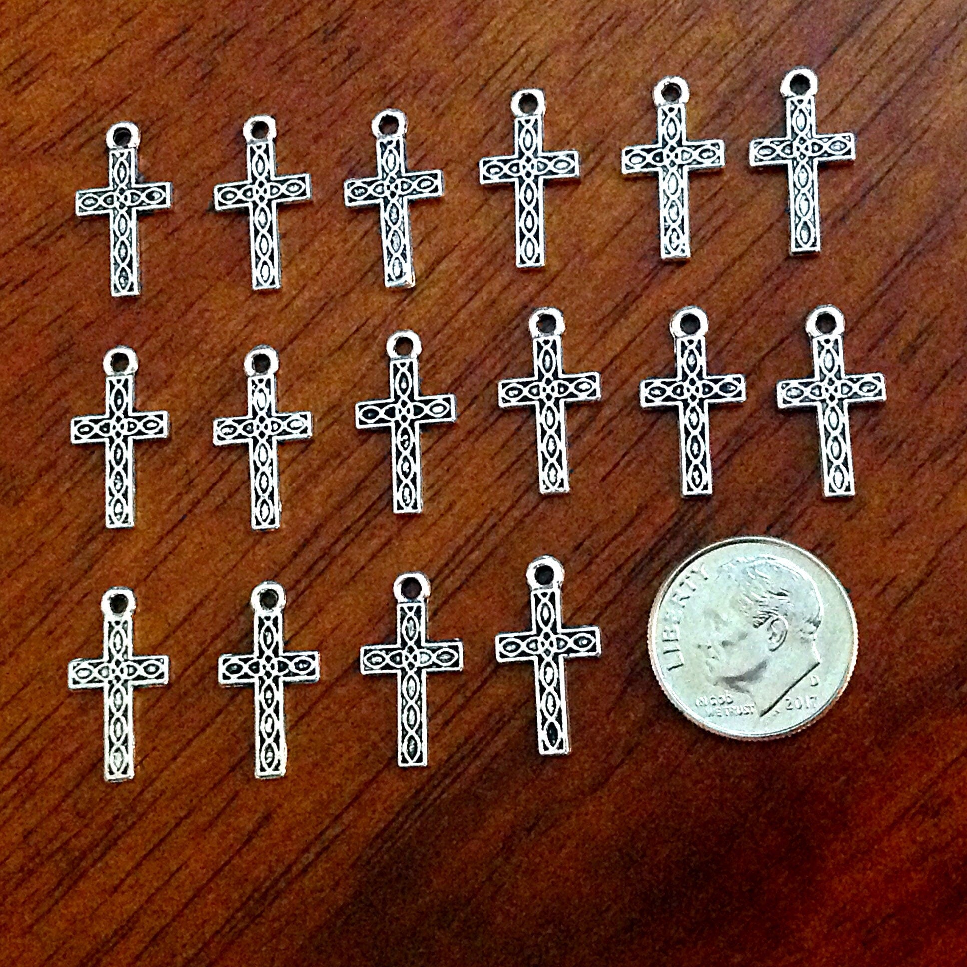 25pcs Cross Charms, Antique Silver Charms, Silver Cross Charms, Tiny Cross Charms, Fancy Cross Charms, Double Sided Cross Charms, Findings