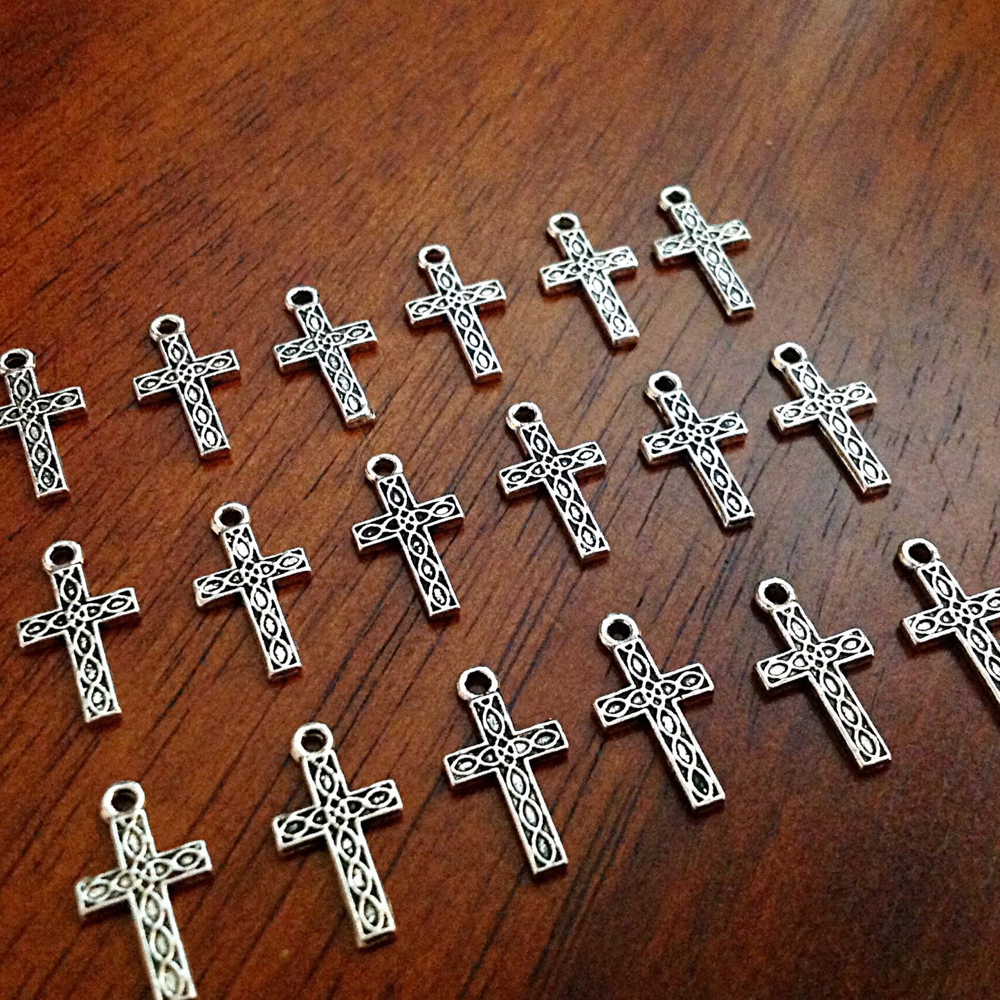 15pcs Cross Charms, Antique Silver Charms, Silver Cross Charms, Fancy Cross Charms, Double Sided Cross Charms, Findings and Jewelry Supplies
