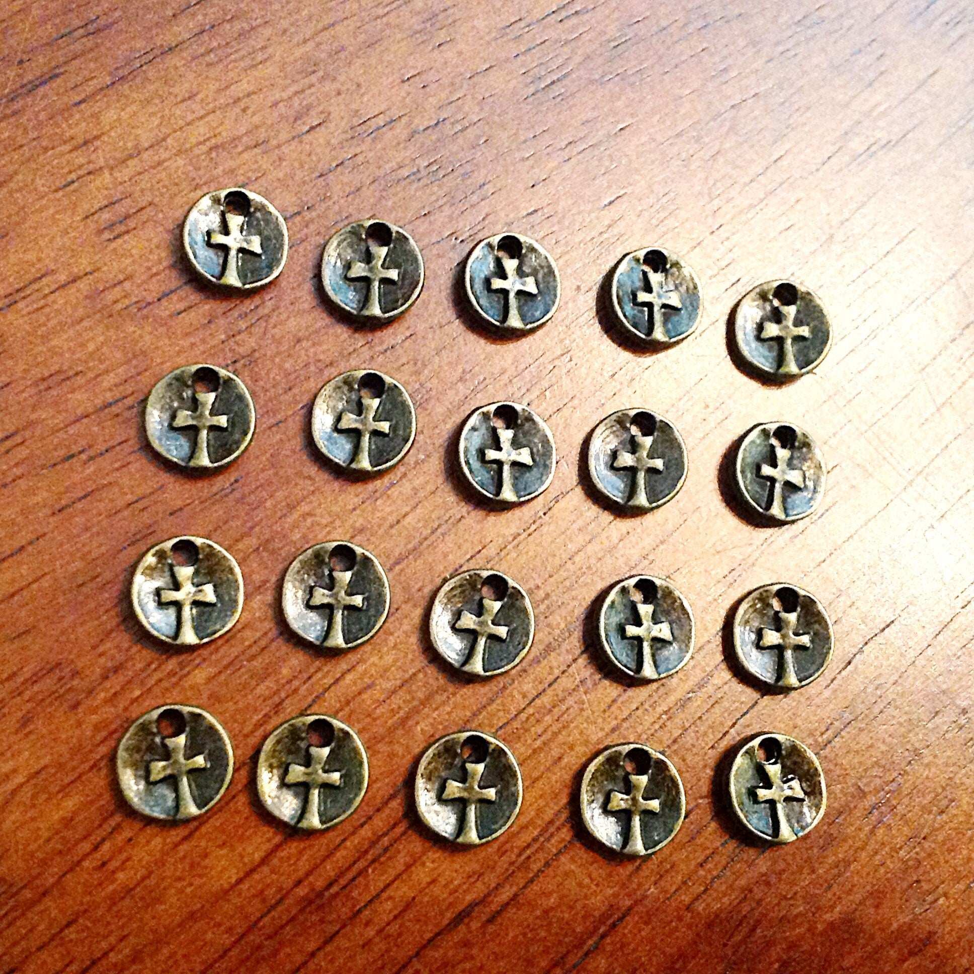 50pcs, Cross Charms, Round Cross Charms, Bronze Cross Charms, Tiny Cross Charms, Rosary Charms, Double Sided Charms, Findings