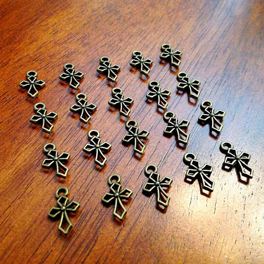 50pcs, Tiny Cross Charms, Antique Bronze Charms, Inside Charms, Bronze Cross Charms, Bulk, Fancy Cross Charms, Inside Cross Charms, Findings