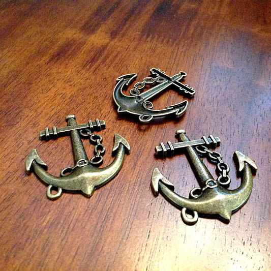 3 Large Anchor Pendanrts, Nautical Anchor Pendants, Ship Anchor Charms, Sailing Charms, Anchor Charms, Findings, Crafts and Jewelry Supplies