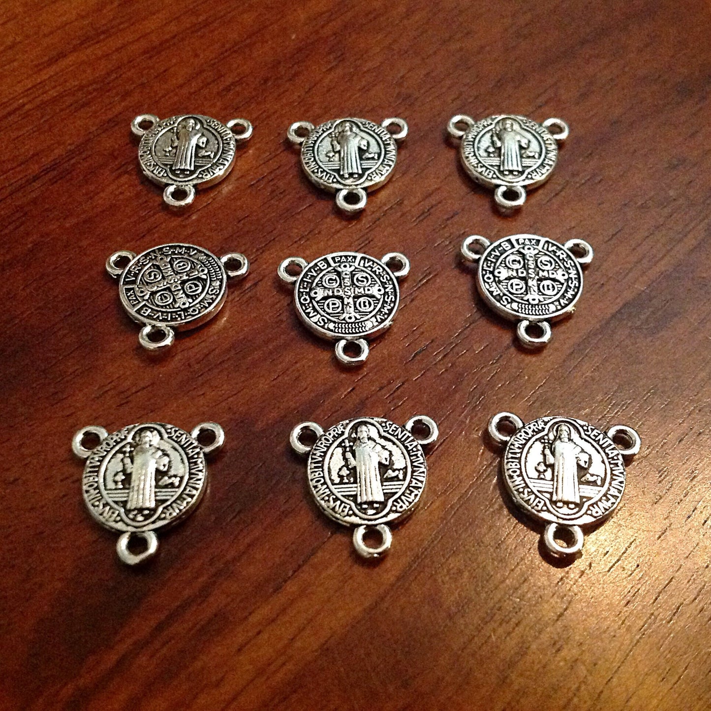 18mm, 40pcs, St Benedict Connector Charms, 3 Loop Connectors, Saint Benedict Medals, Rosary Centers, Benediction Charms, Rosary Charms