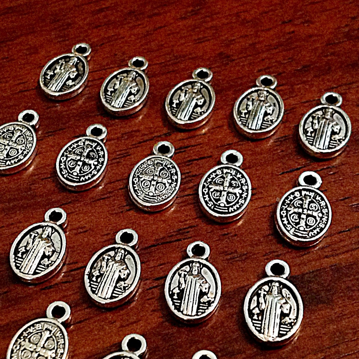 30 pcs, St Benedict Charms, Saint Benedict Medals, Small Charms, Catholic Charms, Religious Medallions, Benediction Charms, Rosary Charms