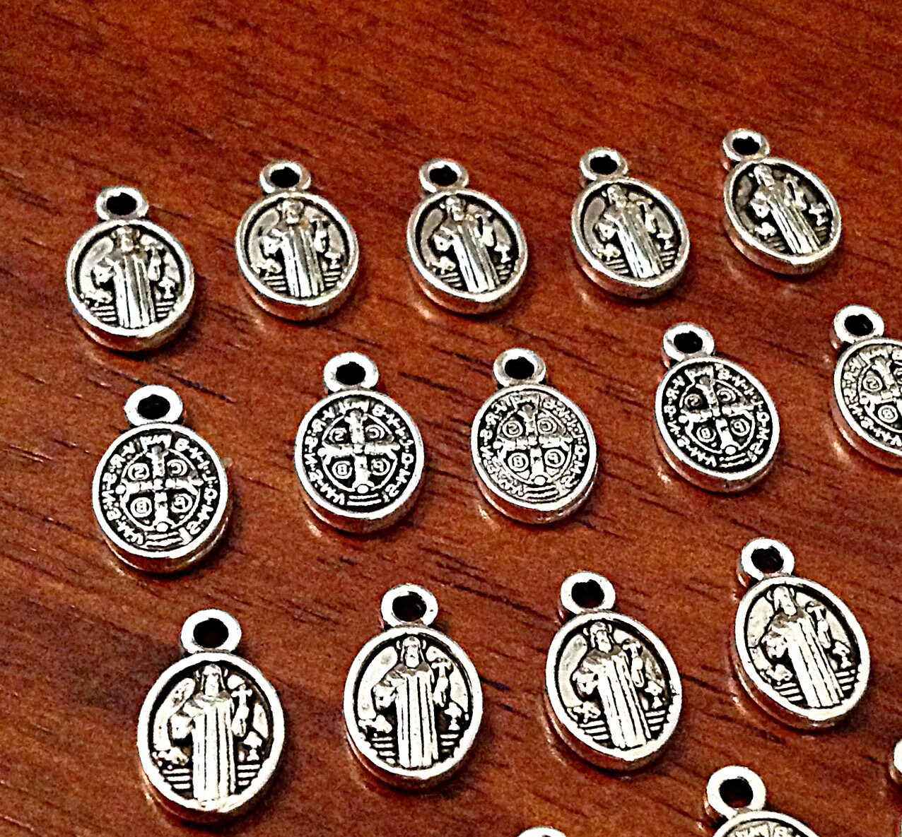 50 pcs, St Benedict Charms, Saint Benedict Medals, Small Charms, Catholic Charms, Religious Medallions, Benediction Charms, Rosary Charms