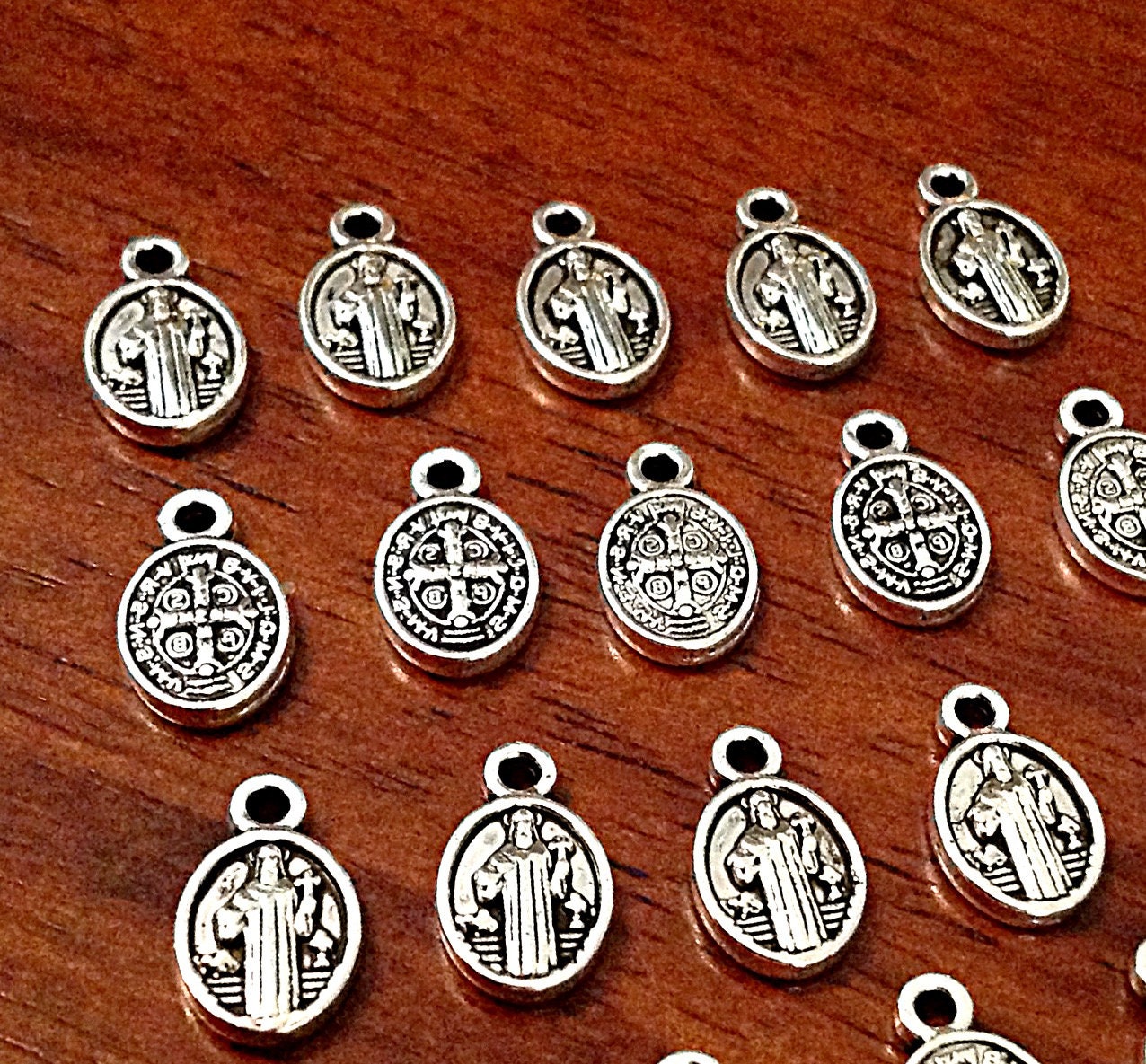 30 pcs, St Benedict Charms, Saint Benedict Medals, Small Charms, Catholic Charms, Religious Medallions, Benediction Charms, Rosary Charms
