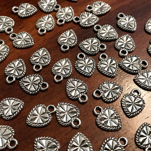 25pcs Heart Charms, Antique Silver Charms, Etched Hearts, Love Charms, Tiny Heart Charms, Silver Heart Charms, Valentine Charms, Findings