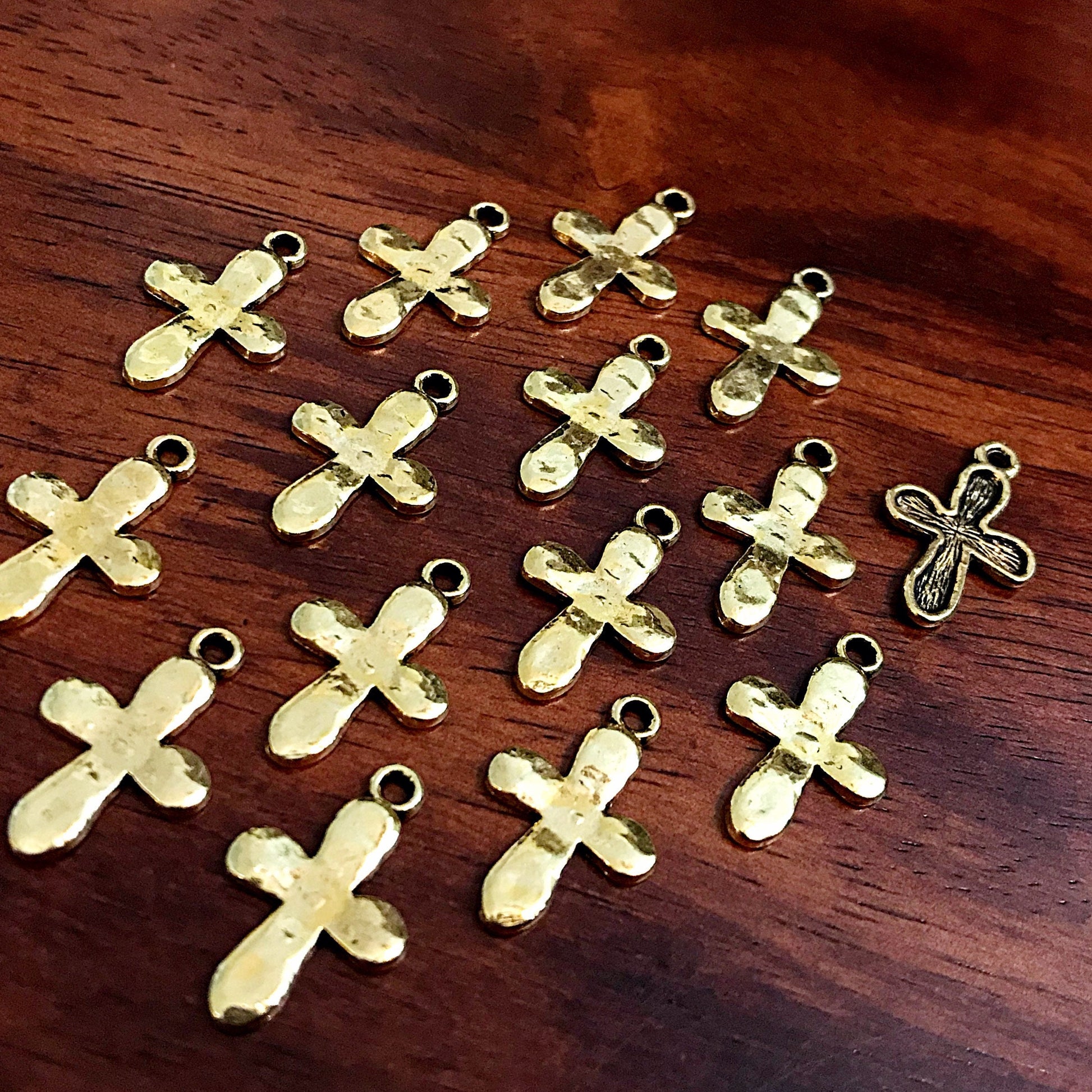 50pcs, Gold Tone Cross Charms, Bulk Cross Charm, Gold Cross Pendants, Small Gold Cross Charms, Jewelry And Craft Supplies, Findings