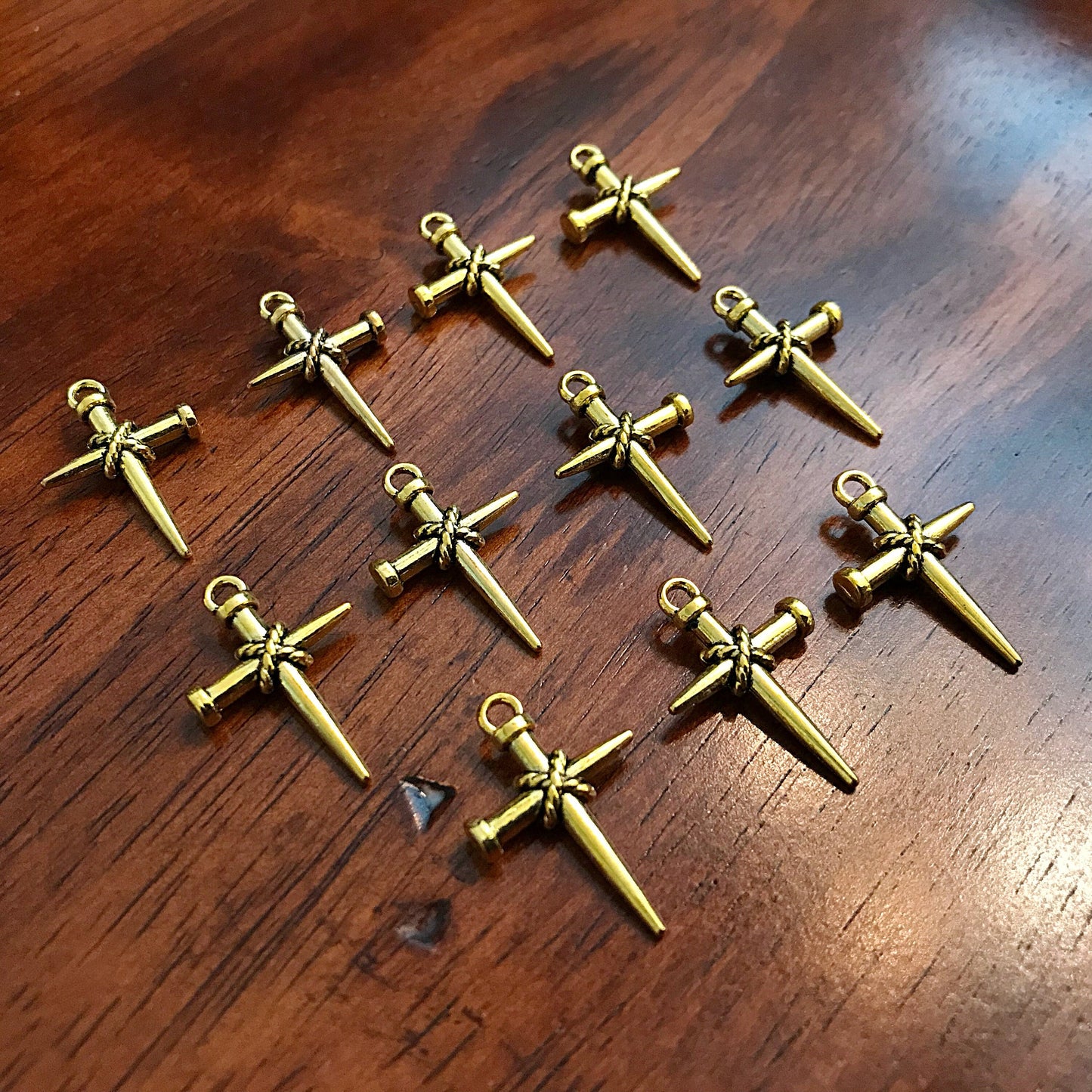 20pcs, Cross Charms, Antique Gold Charms, Nailed Cross Charms, Gold Crucifix Charms, Double Sided Cross, Findings, Jewelry Supplies