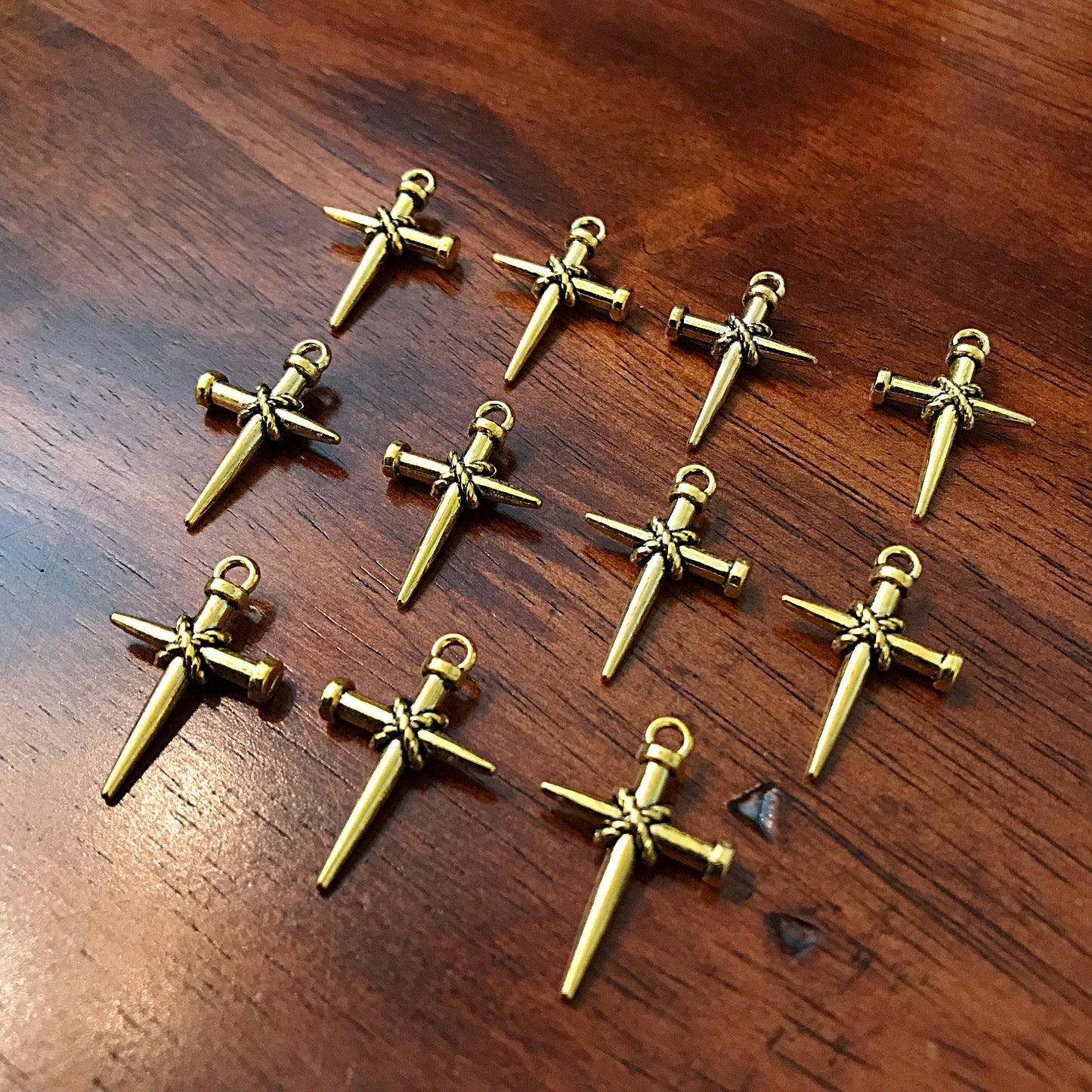 20pcs, Cross Charms, Antique Gold Charms, Nailed Cross Charms, Gold Crucifix Charms, Double Sided Cross, Findings, Jewelry Supplies