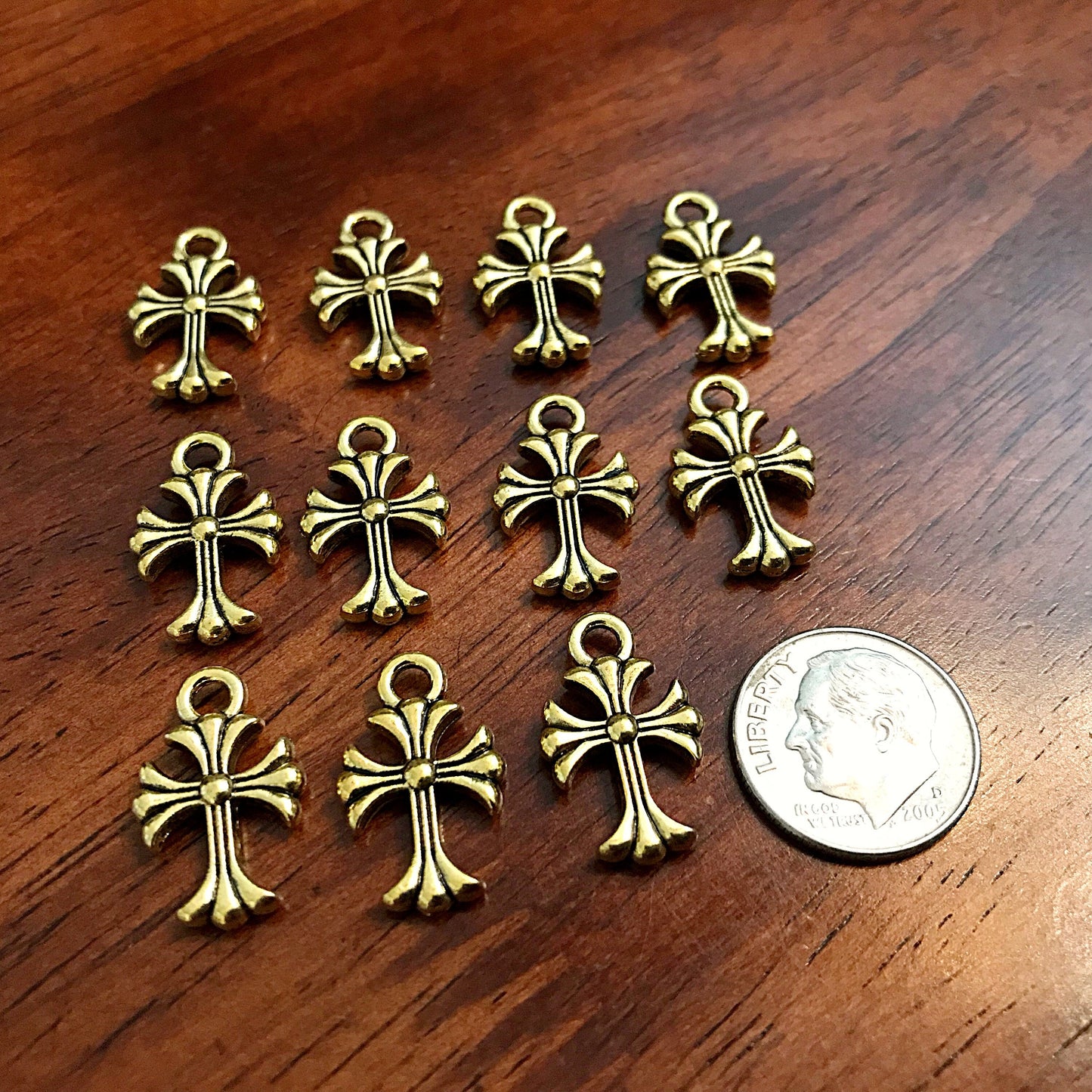 12pcs, Gold Cross Charms, Antique Gold Charms, Beautiful Cross Charms, Cross Pendants, Fancy Cross Charms, 2 Sided Cross Charms, Findings