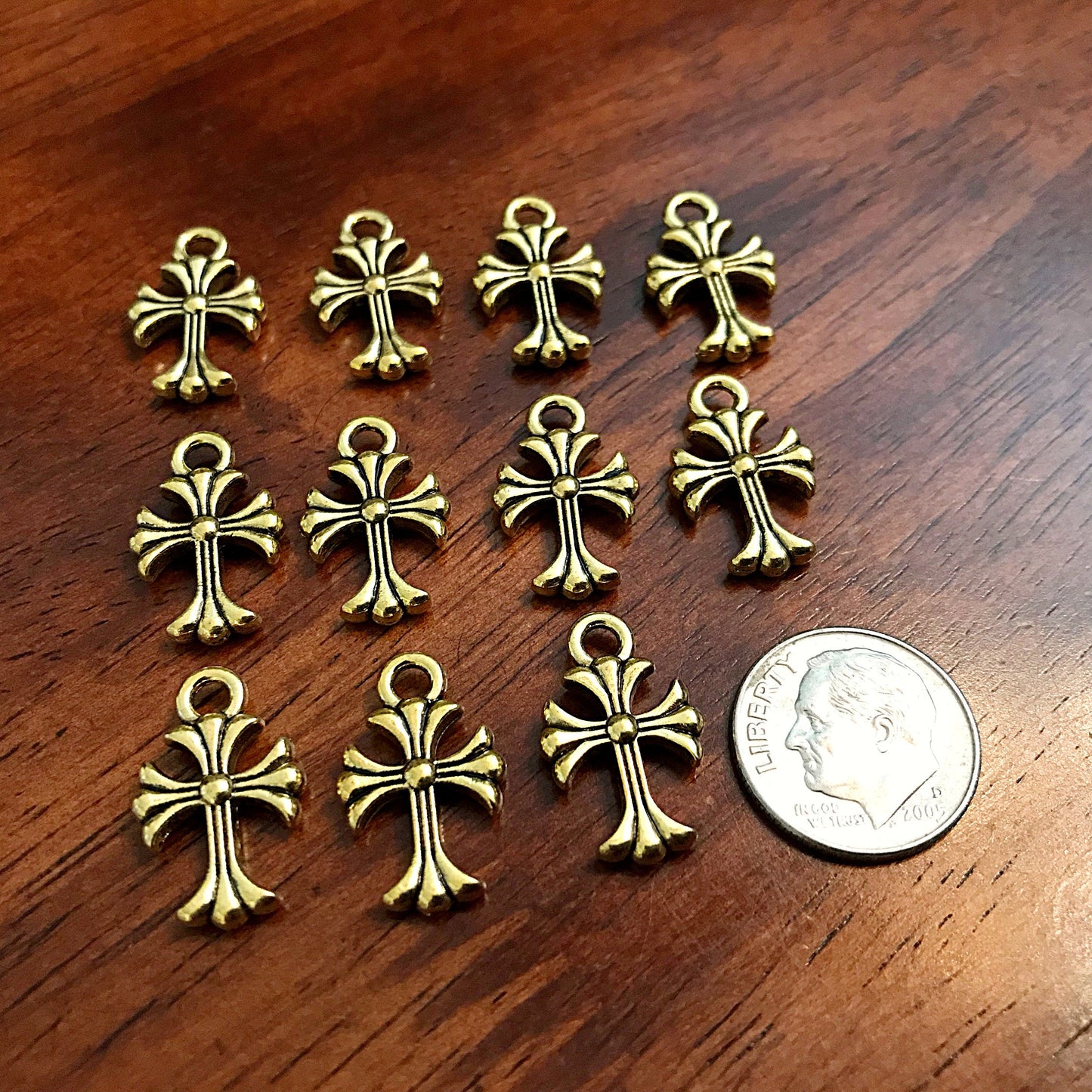 20pcs, Cross Charms, Antique Gold Cross Charms, Beautiful Cross Charms, Cross Pendants, Fancy Cross Charms, 2 Sided Cross Charms, Findings