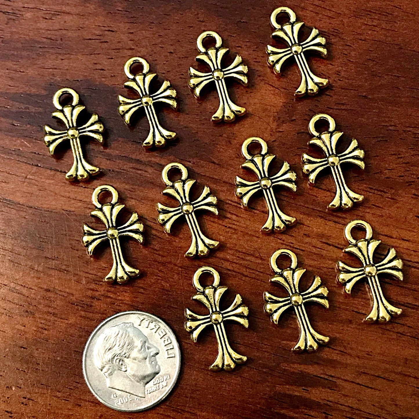 12pcs, Gold Cross Charms, Antique Gold Charms, Beautiful Cross Charms, Cross Pendants, Fancy Cross Charms, 2 Sided Cross Charms, Findings