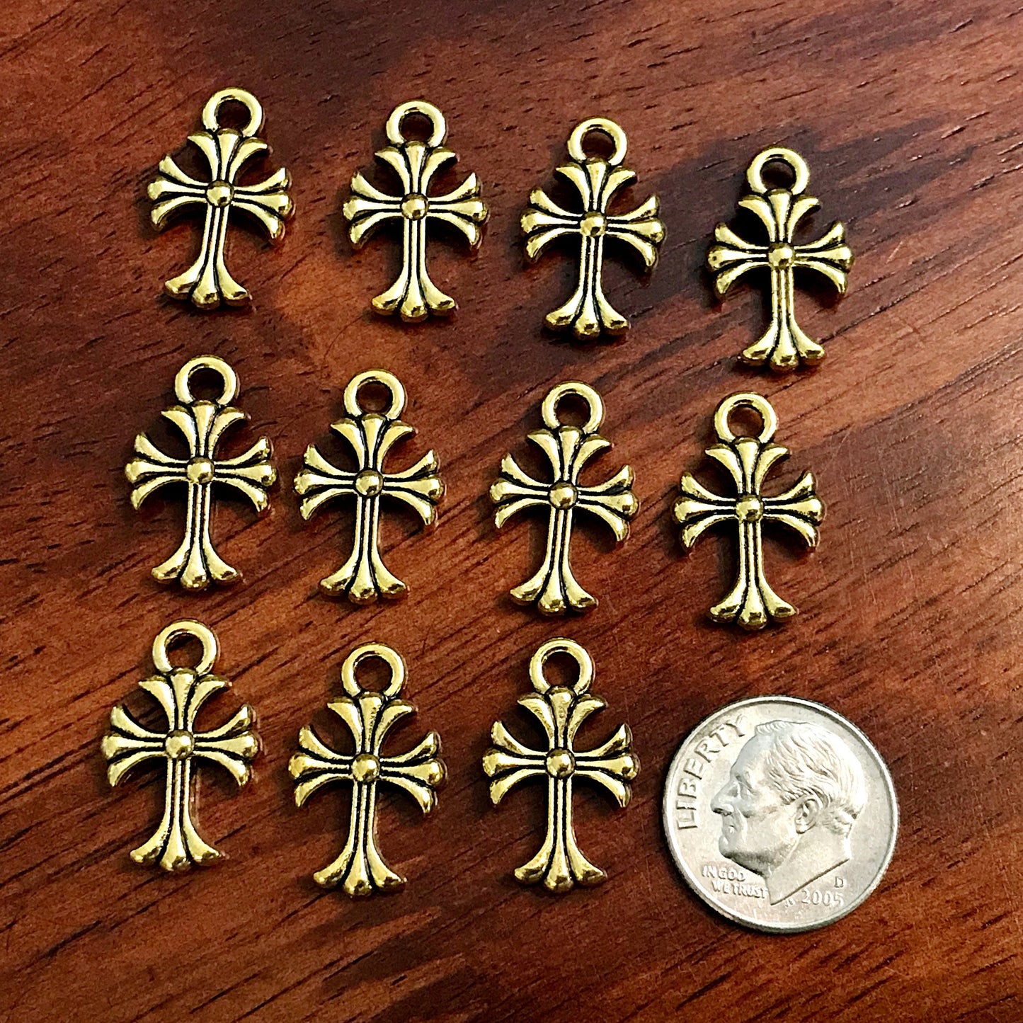 20pcs, Cross Charms, Antique Gold Cross Charms, Beautiful Cross Charms, Cross Pendants, Fancy Cross Charms, 2 Sided Cross Charms, Findings