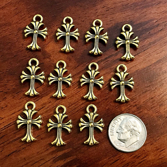 20pcs, Cross Charms, Antique Gold Cross Charms, Beautiful Cross Charms, Cross Pendants, Fancy Cross Charms, 2 Sided Cross Charms, Findings