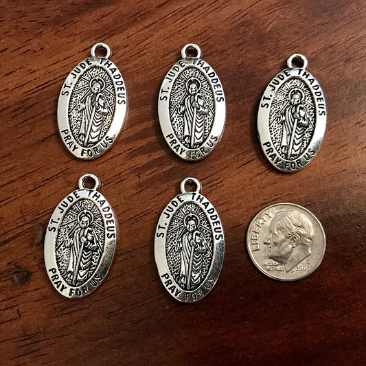Oval Saint Jude Medals, 7pcs, Staint Jude Charms, St. Jude Thaddeus Medals, Catholic Medals, Rosary Charms, Pray For Us Medals, Double Sided