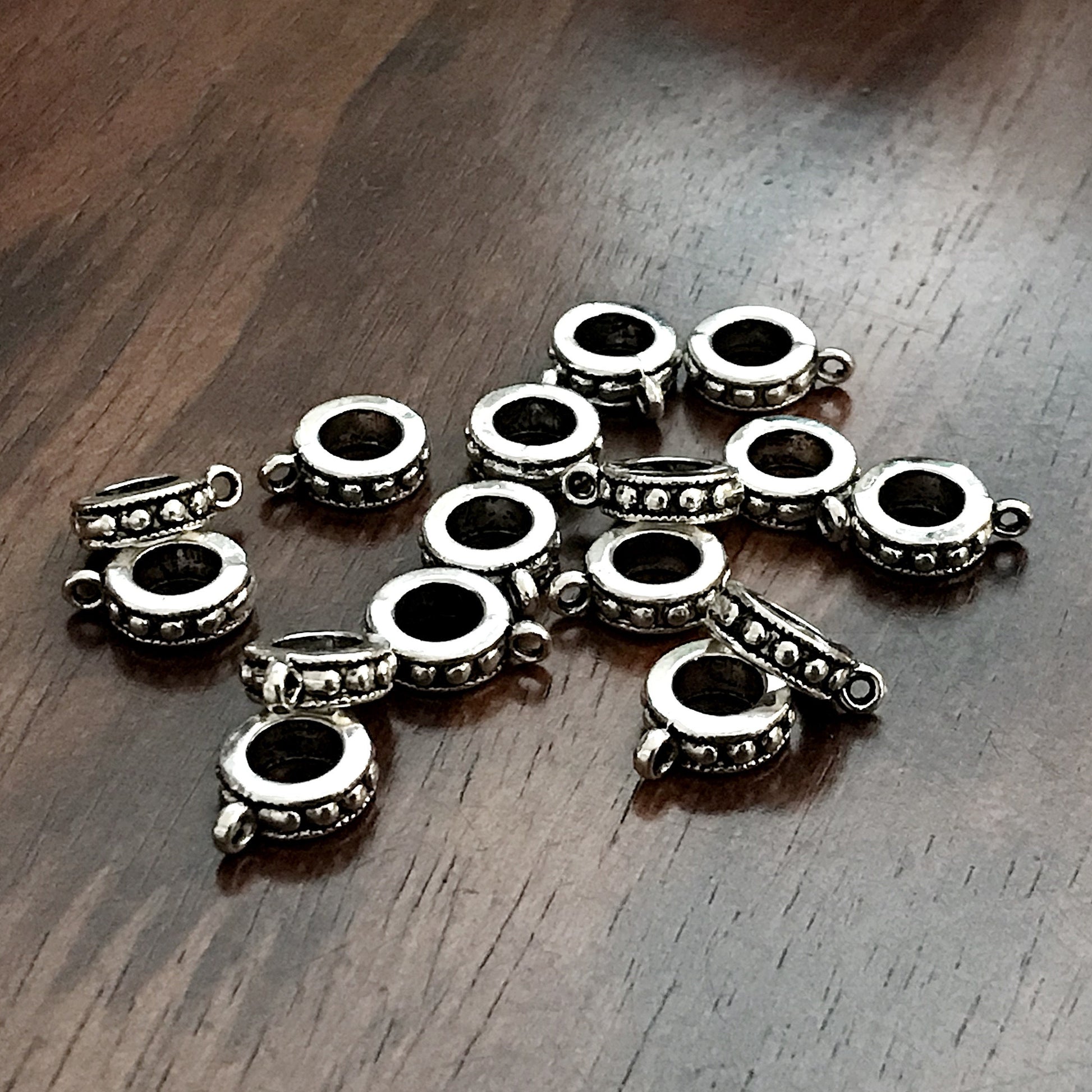 15pcs, Bail Beads, Bails, Bail Connectors, European Beads, Silver Spacer Beads, Big Hole Beads, Bail Charms, Craft Supplies, Findings