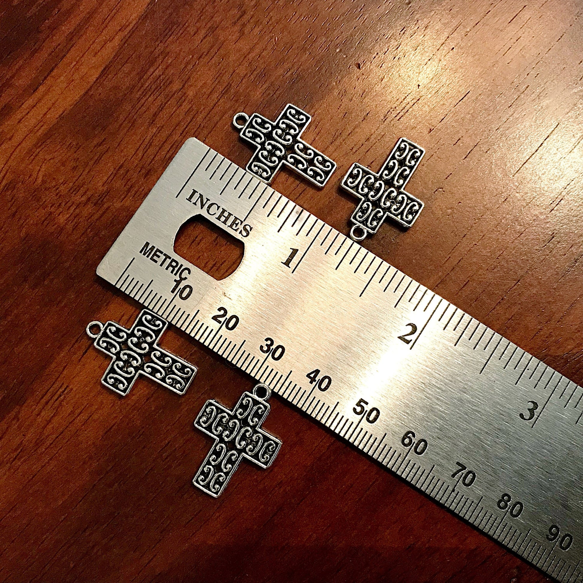 25pcs, Cross Charms, Inside Cross Charms, Small Silver Cross Charms, Fancy Cross Charms, Puffed Cross Charms, Double Sided Cross, Findings