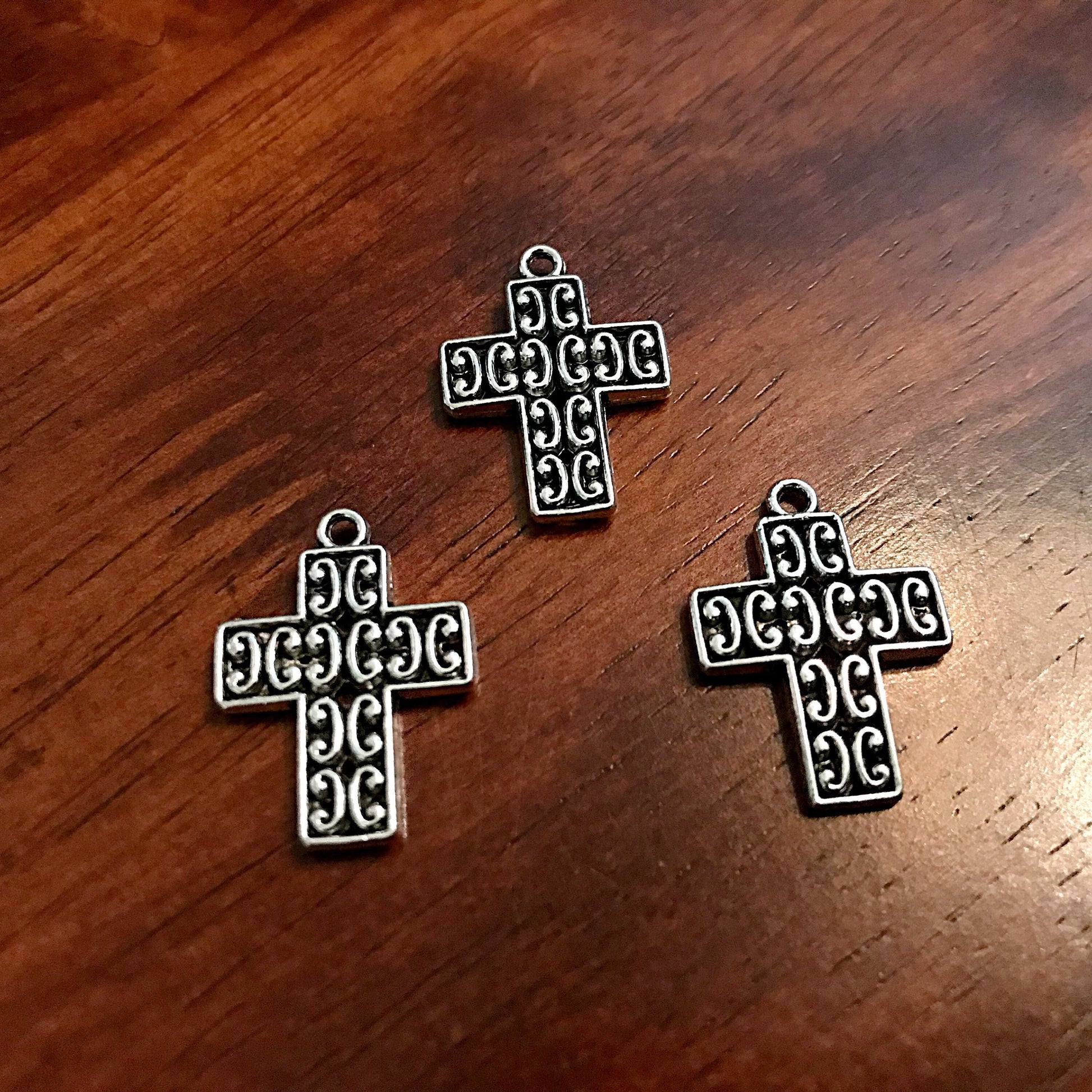 25pcs, Cross Charms, Inside Cross Charms, Small Silver Cross Charms, Fancy Cross Charms, Puffed Cross Charms, Double Sided Cross, Findings