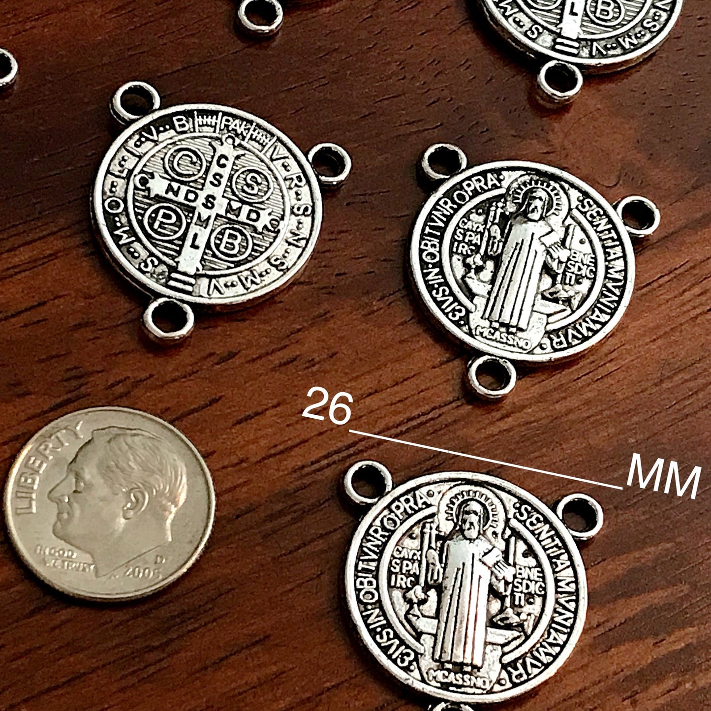 15pcs, St Benedict Connector Charms, 3 Loop Rosary Connectors, Saint Benedict Charms, Rosary Centers, St Benedict Medals, Catholic Charms