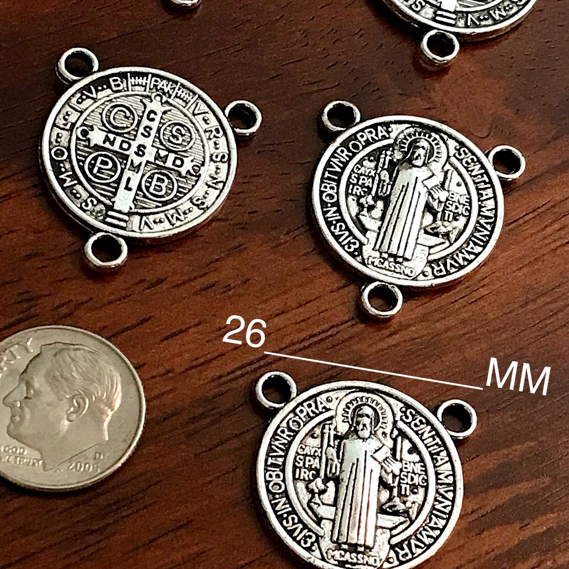 8pcs, St Benedict Connector Charms, 3 Loop Rosary Connectors, Saint Benedict Charms, Rosary Centers, St Benedict Medals, Catholic Charms