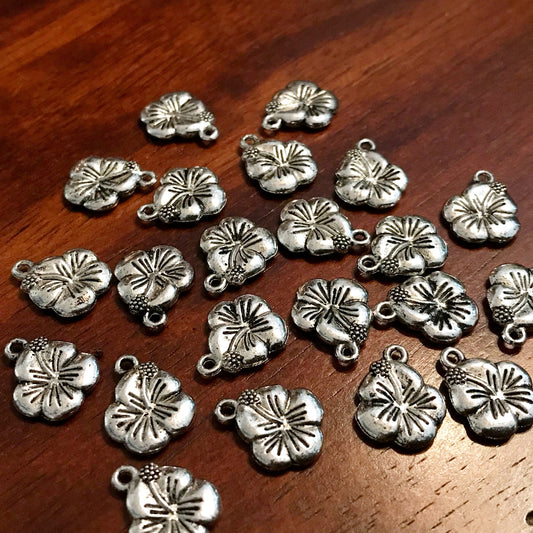 20pcs, Hibiscus Charms, Flower Charms, Antique Silver Charms, Little Flower Charms, Rose Charms, Daisy Charms, Sun Flower Charms, Findings