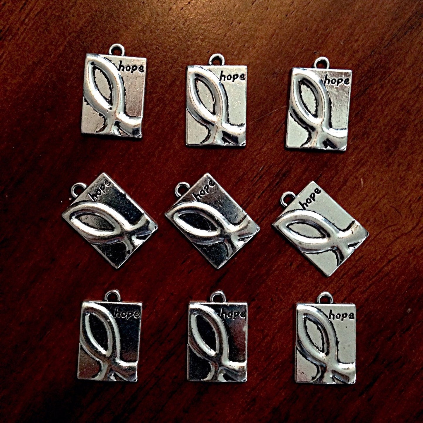 20 Hope Ribbon Charms, Antique Silver Charms, Fish Charms, Cancer Awareness Charms, Hope Charms, Findings, Jewelry and Craft Supplies