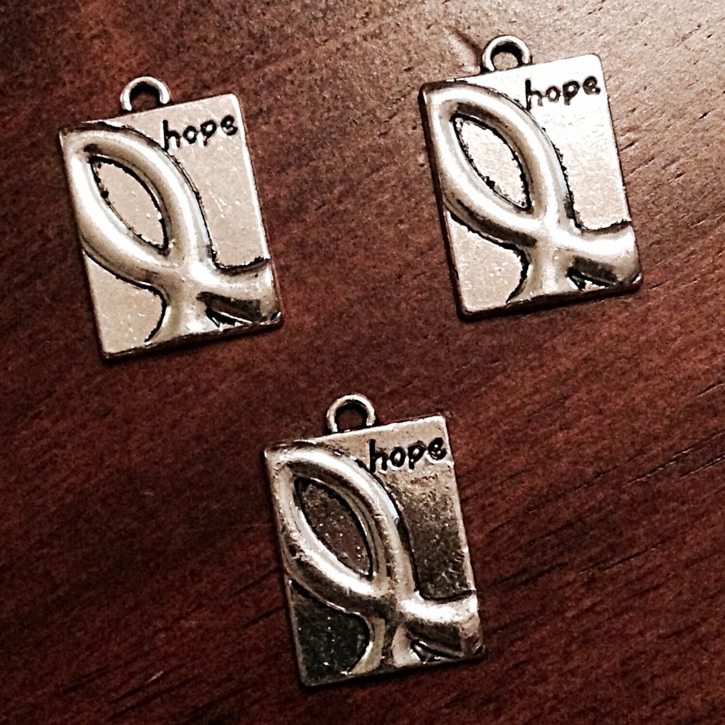 20 Hope Ribbon Charms, Antique Silver Charms, Fish Charms, Cancer Awareness Charms, Hope Charms, Findings, Jewelry and Craft Supplies