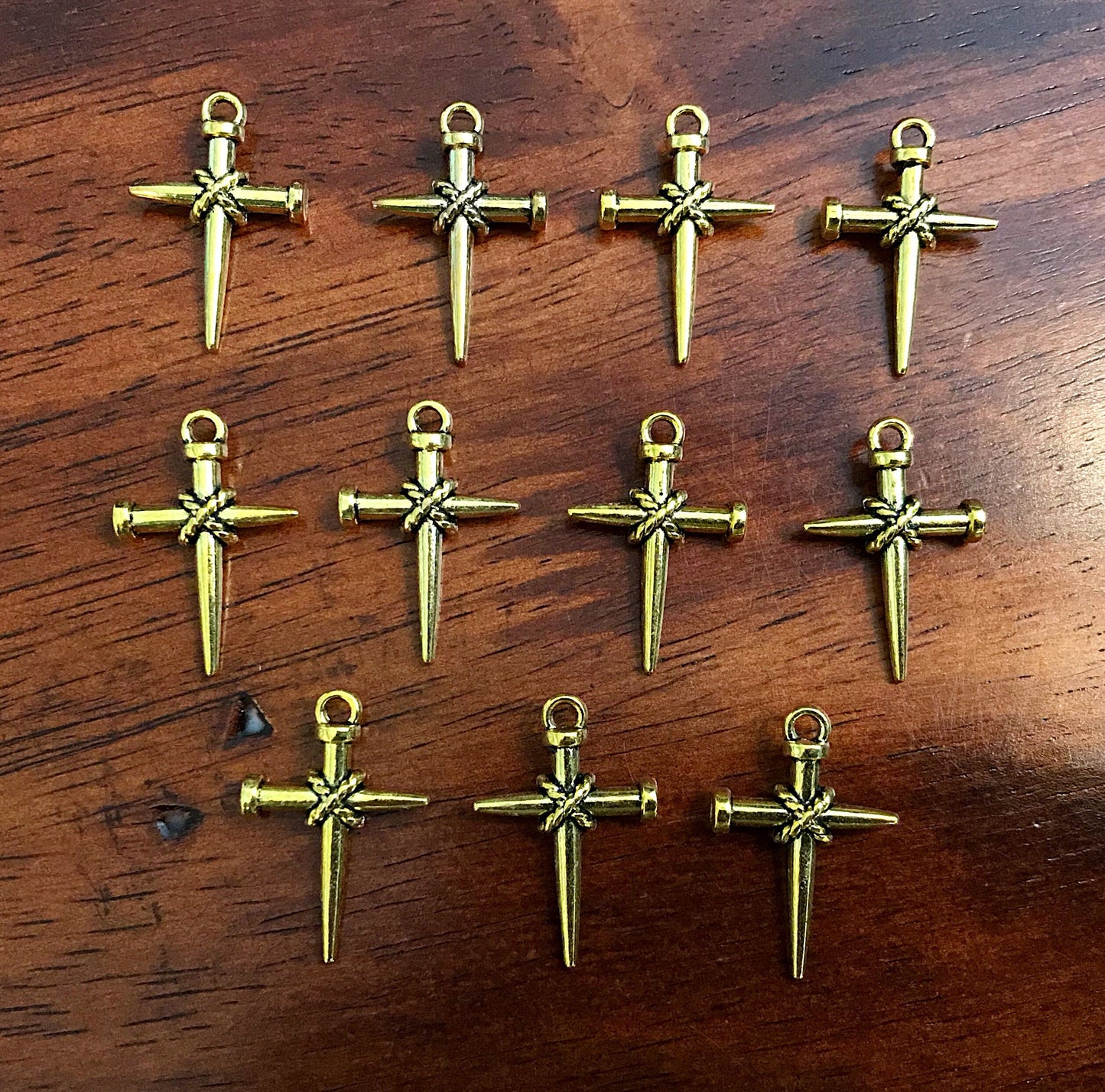 20pcs, Cross Charms, Antique Gold Charms, Nailed Cross Charms, Gold Crucifix Charms, Double Sided Cross, Findings, Jewelry Supplies