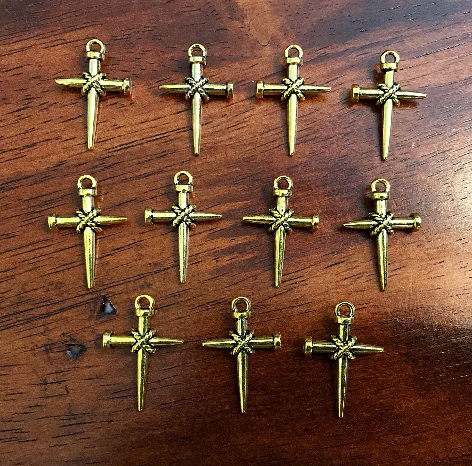 20pcs, Cross Charms, Antique Gold Charms, Nailed Cross Charms, Gold Crucifix Charms, Double Sided Cross, Findings, Jewelry Supplies