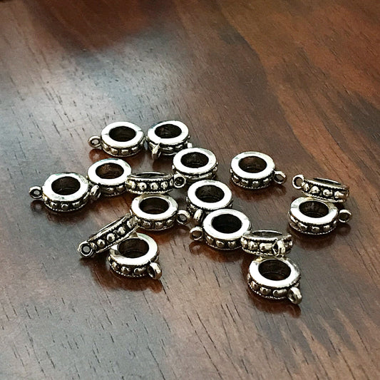 15pcs, Bail Beads, Bails, Bail Connectors, European Beads, Silver Spacer Beads, Big Hole Beads, Bail Charms, Craft Supplies, Findings