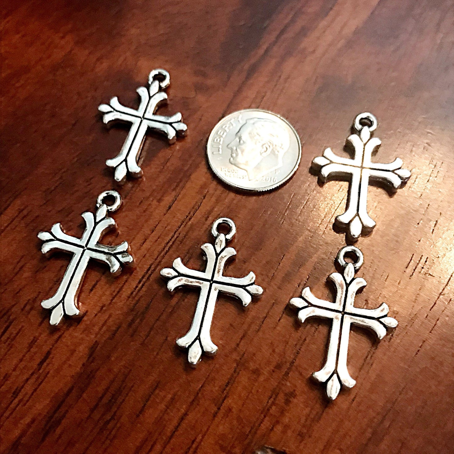 12pcs, Silver Cross Charms, Antique Silver Charms, Beautiful Cross Charms, Cross Pendants, Fancy Cross, 2 Sided Cross Charms, Findings