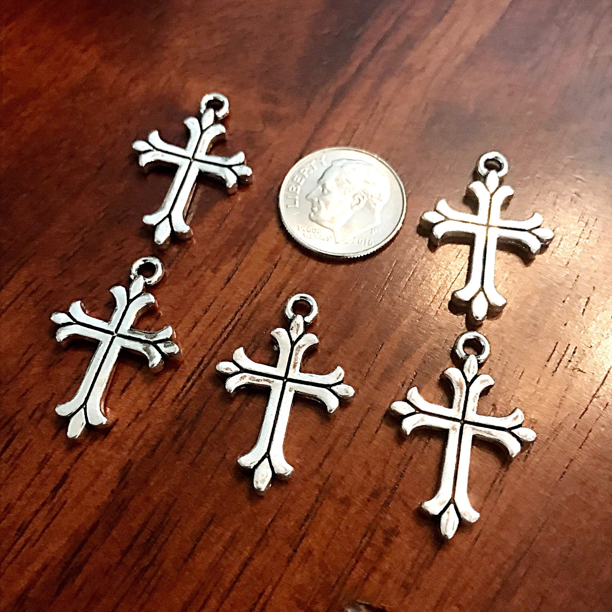 12pcs, Silver Cross Charms, Antique Silver Charms, Beautiful Cross Charms, Cross Pendants, Fancy Cross, 2 Sided Cross Charms, Findings