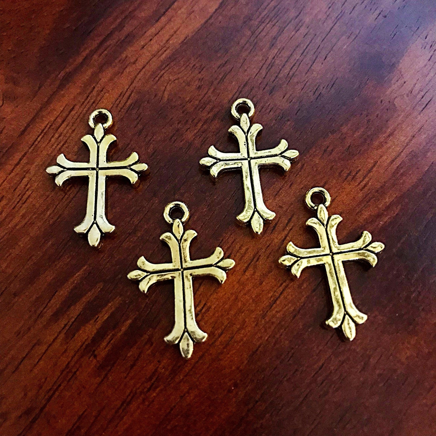12pcs, Gold Cross Charms, Antique Gold Charms, Beautiful Cross Charms, Cross Pendants, Fancy Cross Charms, 2 Sided Cross Charms, Findings