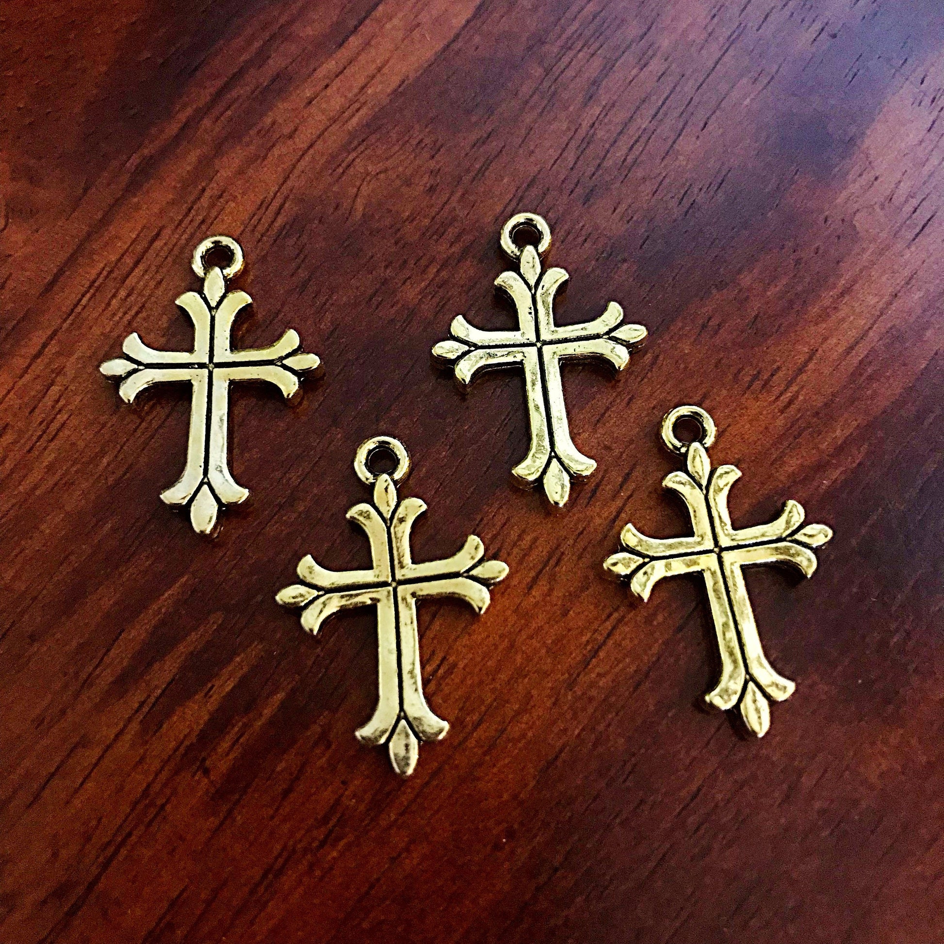 12pcs, Gold Cross Charms, Antique Gold Charms, Beautiful Cross Charms, Cross Pendants, Fancy Cross Charms, 2 Sided Cross Charms, Findings