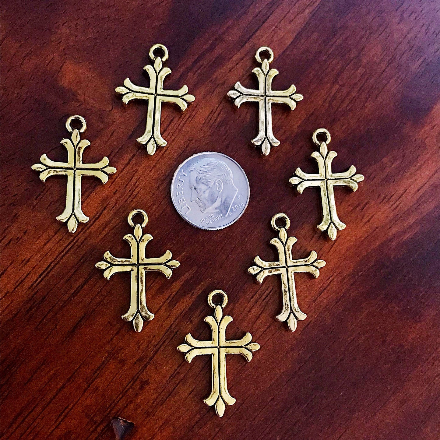 20pcs, Gold Cross Charms, Antique Gold Charms, Beautiful Cross Charms, Cross Pendants, Fancy Cross Charms, 2 Sided Cross Charms, Findings