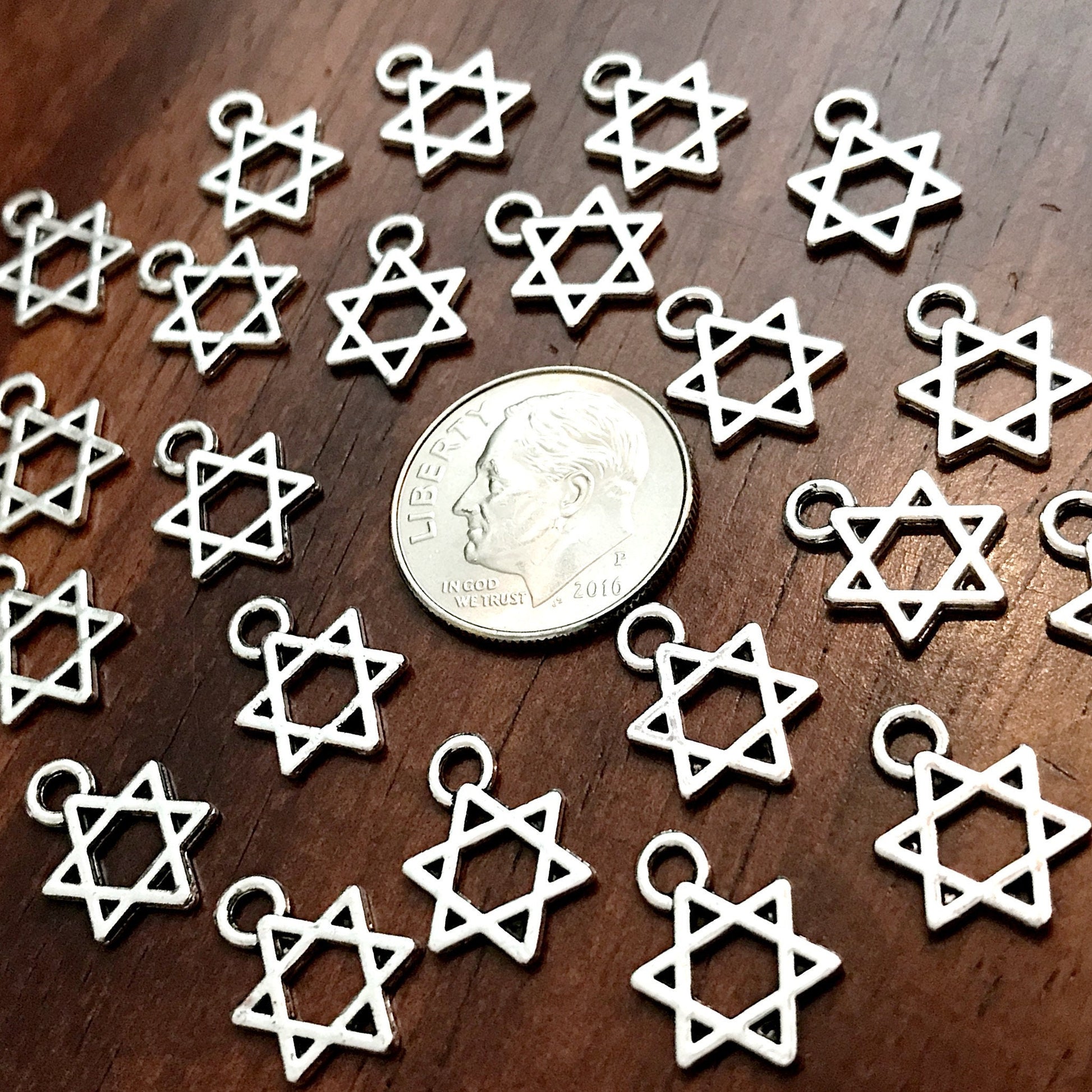 50pcs, Star of David Charms, Tiny Star of David Charms, Hexagram Charms, 6 Point Star Charms, Jewish Star Charms, Hexagram Charms, Findings