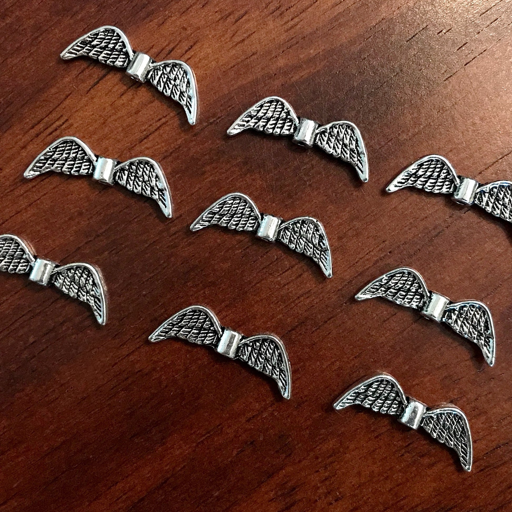 25pcs, Angel Wing Charms, Antique Silver Charms, Silver Wing Charms, Spacer Charms, Spacer Wings, Connector Charm, Double Sided, Findings