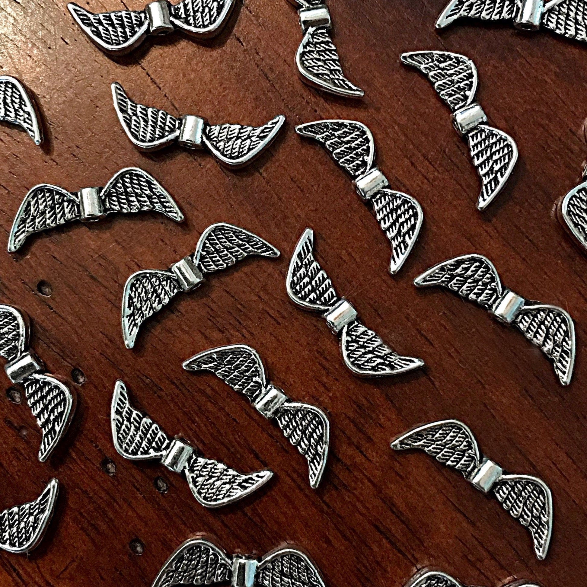 25pcs, Angel Wing Charms, Antique Silver Charms, Silver Wing Charms, Spacer Charms, Spacer Wings, Connector Charm, Double Sided, Findings