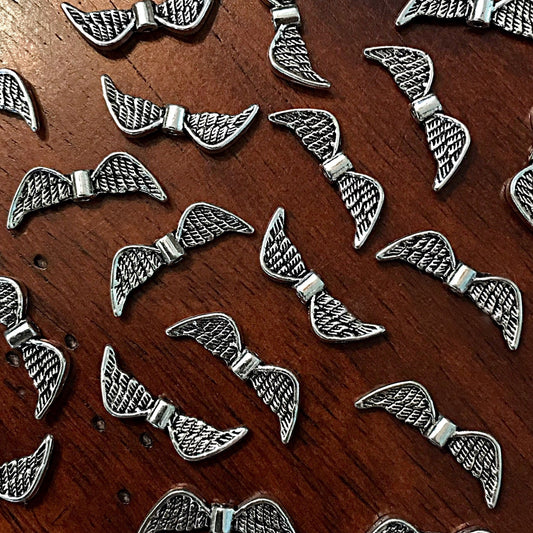 25pcs, Angel Wing Charms, Antique Silver Charms, Silver Wing Charms, Spacer Charms, Spacer Wings, Connector Charm, Double Sided, Findings