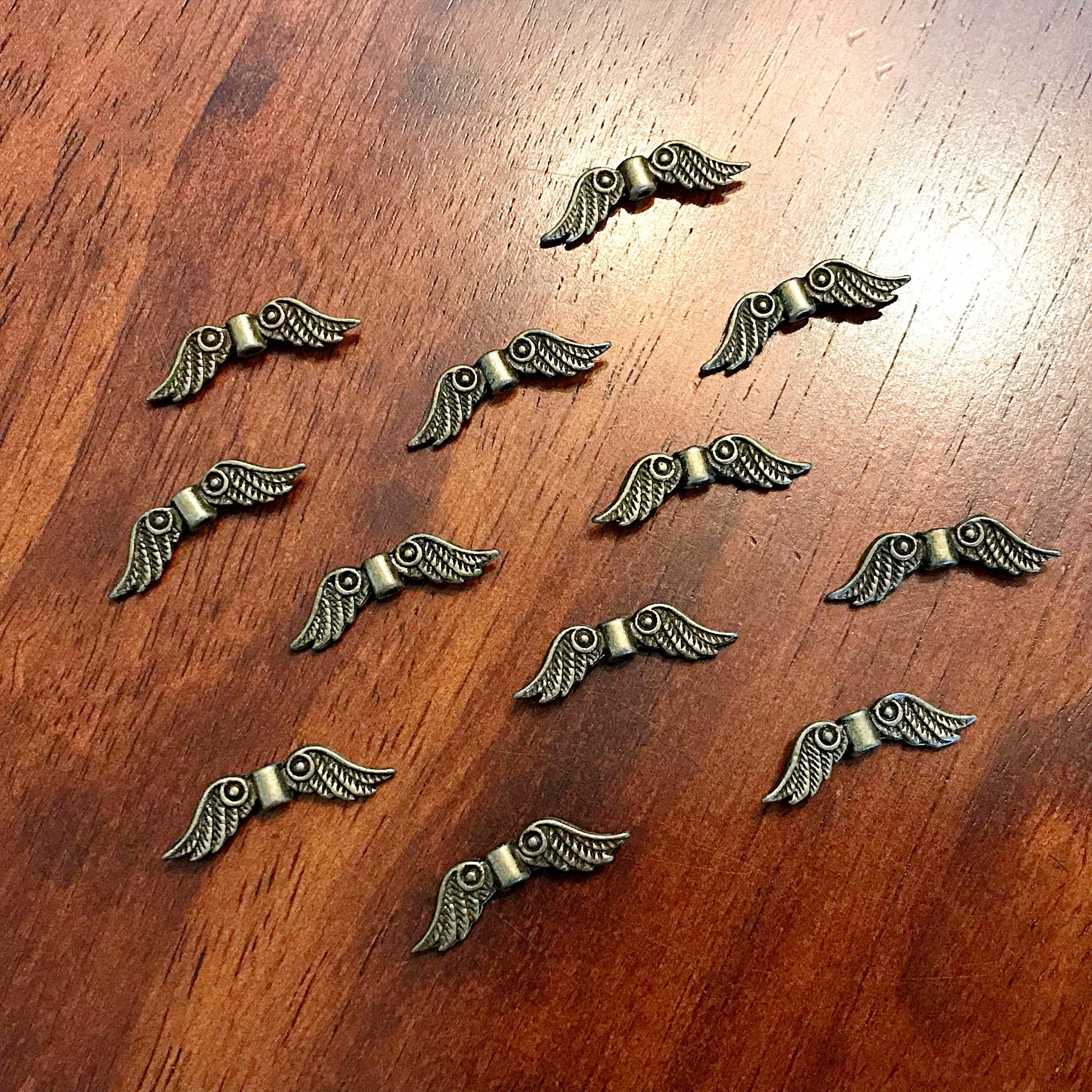 Bulk 25 Spacer Wing Charms, Angel Wing Charms, Antique Bronze Charms, Connector Charms, Spacer Beads, Bronze Connector Wing Charms, Findings