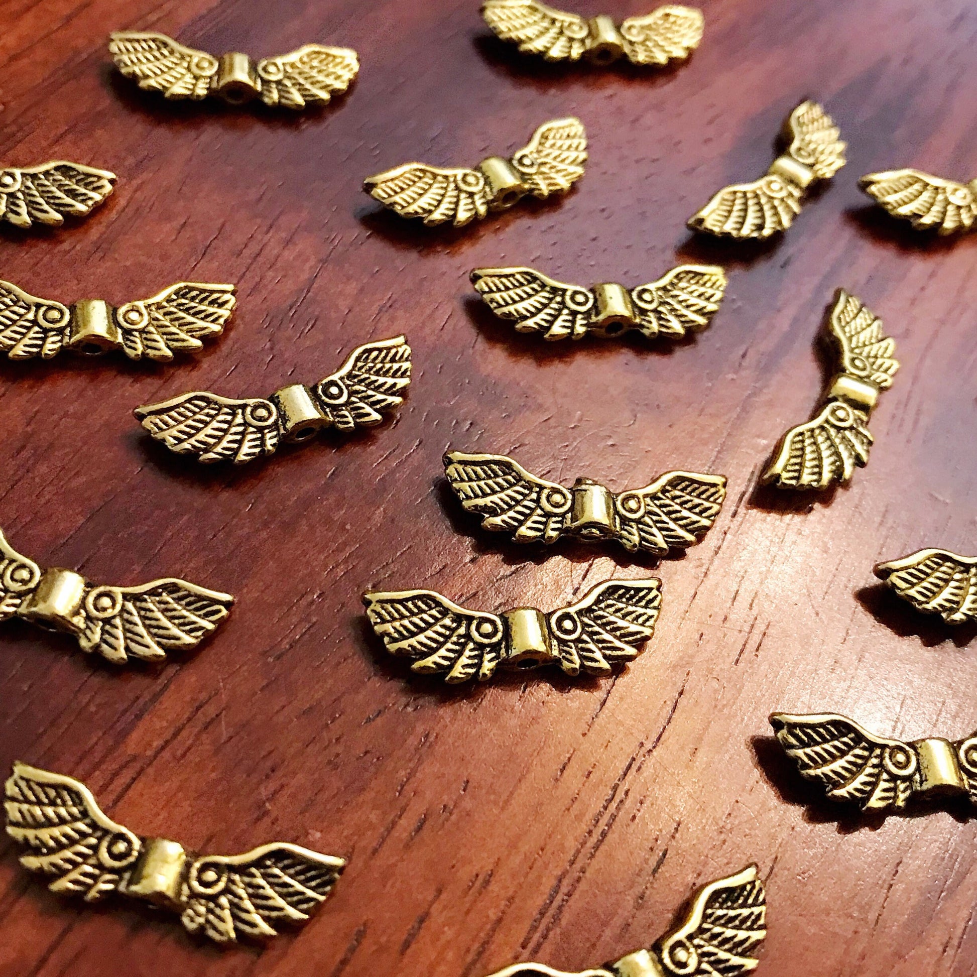 25pcs, Spacer Charms, Angel Wing Charms, Gold Tone Spacer Charms, Spacer Beads, Wing Connector Charms, Double Sided, Findings