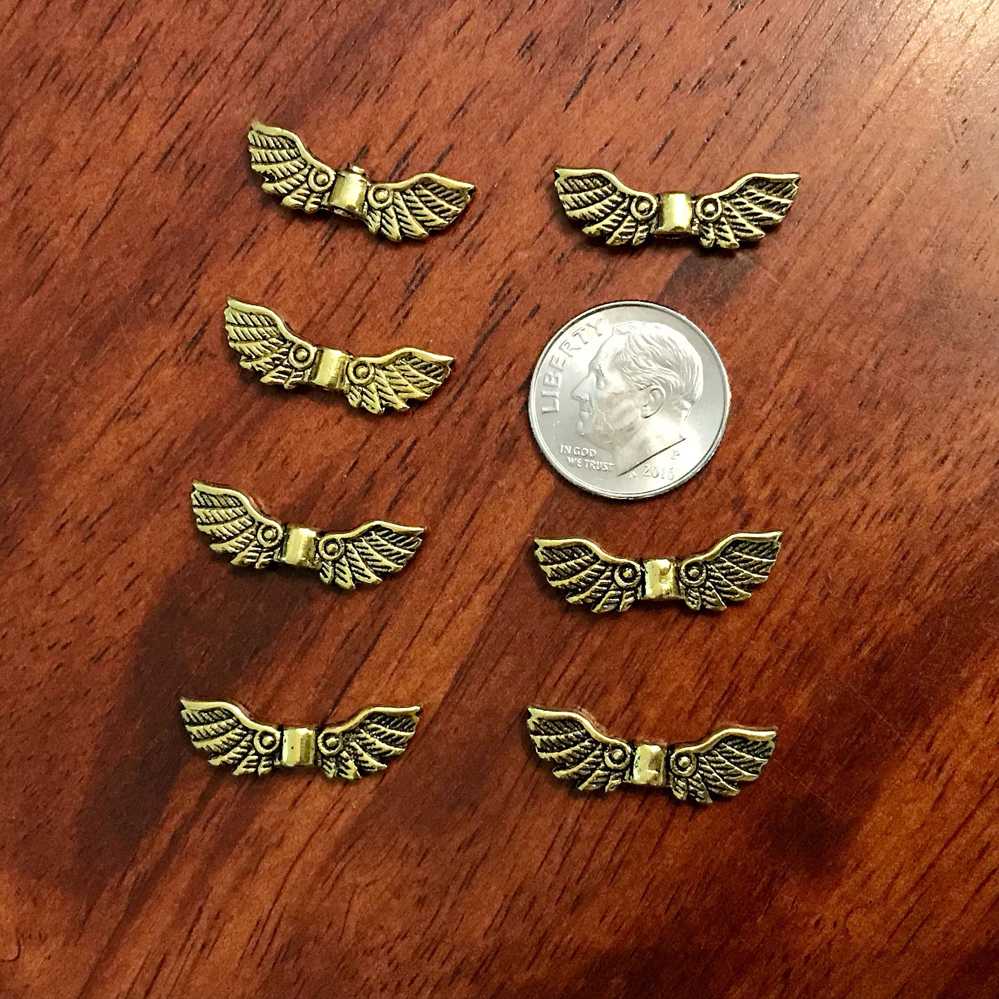 25pcs, Spacer Charms, Angel Wing Charms, Gold Tone Spacer Charms, Spacer Beads, Wing Connector Charms, Double Sided, Findings