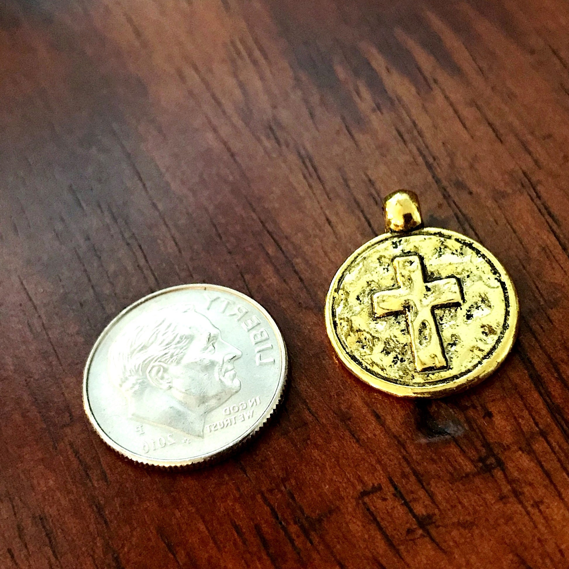 20pcs, Hammered Cross Charms, Antique Gold Cross Charms, Round Cross Charms, Disc Cross Charms, Coin Cross Charms, DIY Jewelry, Findings