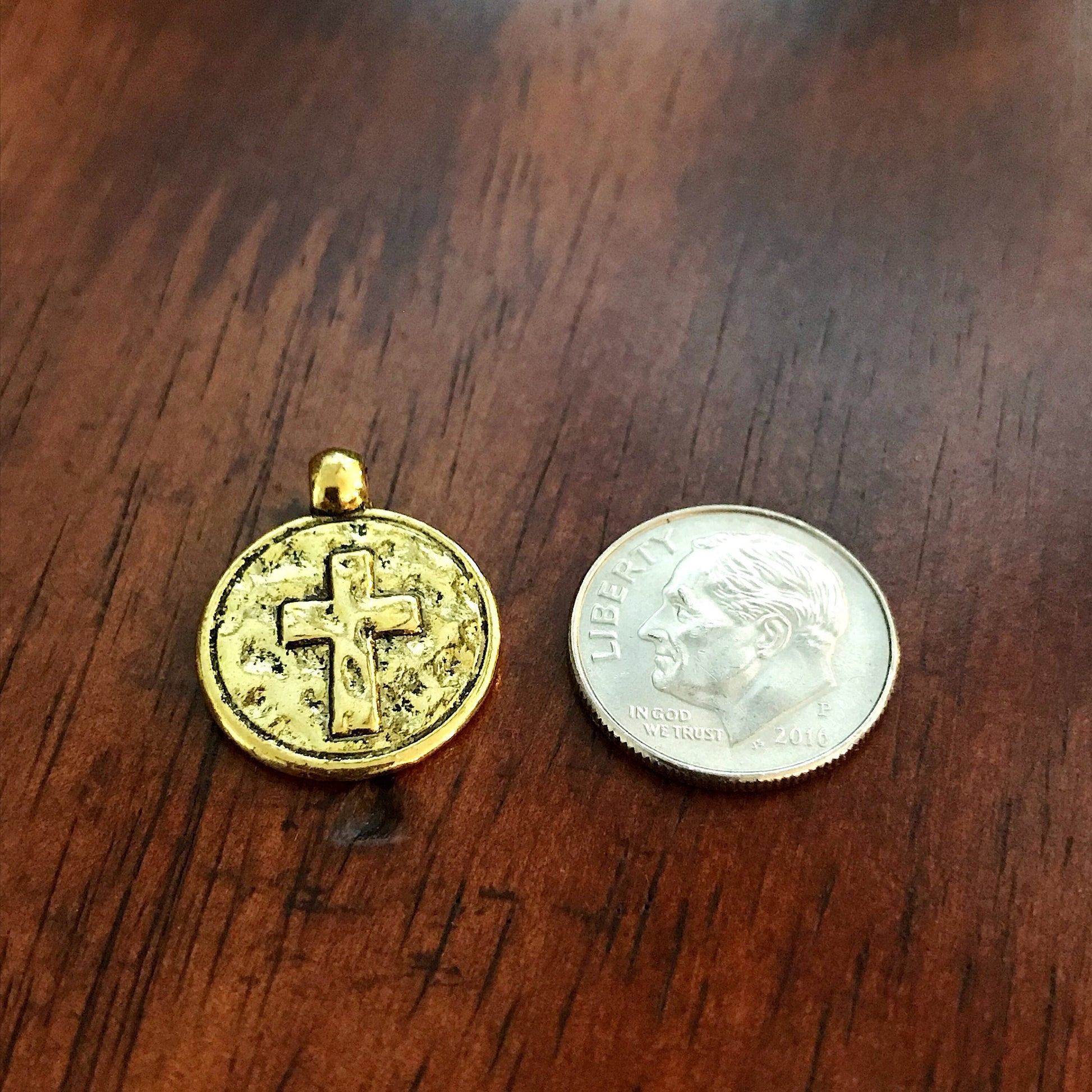 30pcs, Hammered Cross Charms, Antique Gold Cross Charms, Round Cross Charms, Disc Cross Charms, Coin Cross Charms, DIY Jewelry, Findings