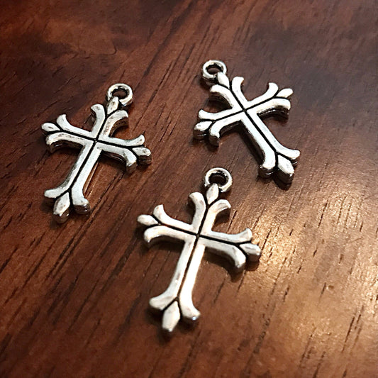20pcs, Silver Cross Charms, Antique Silver Charms, Beautiful Cross Charms, Cross Pendants, Fancy Cross, 2 Sided Cross Charms, Findings