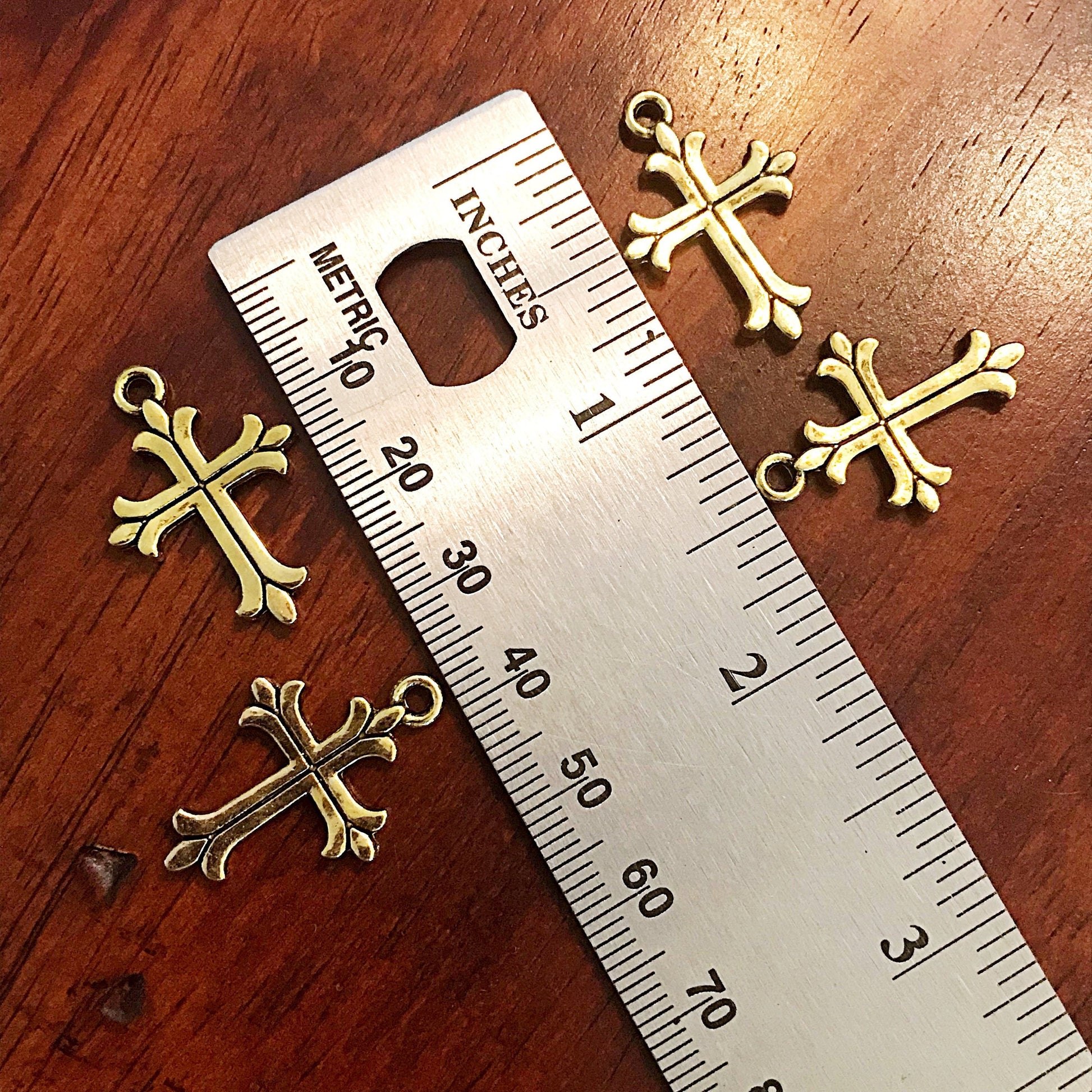 12pcs, Gold Cross Charms, Antique Gold Charms, Beautiful Cross Charms, Cross Pendants, Fancy Cross Charms, 2 Sided Cross Charms, Findings