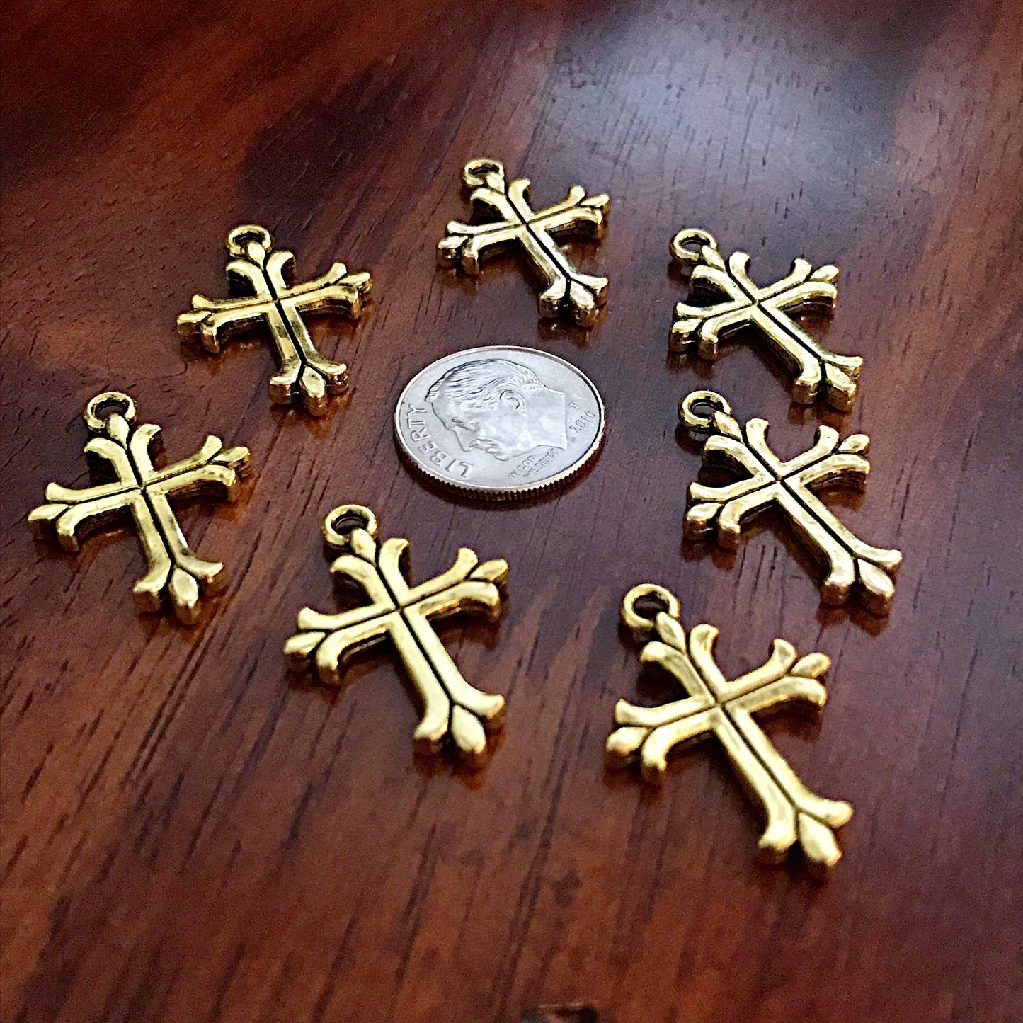 20pcs, Gold Cross Charms, Antique Gold Charms, Beautiful Cross Charms, Cross Pendants, Fancy Cross Charms, 2 Sided Cross Charms, Findings