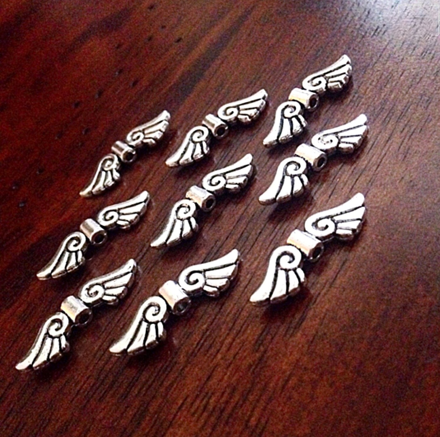 Bulk 20 Angel Wing Charms, Antique Silver Charms, Silver Wing Charms, Spacer Charms, Spacer Wings, Connector Charm, Double Sided, Findings