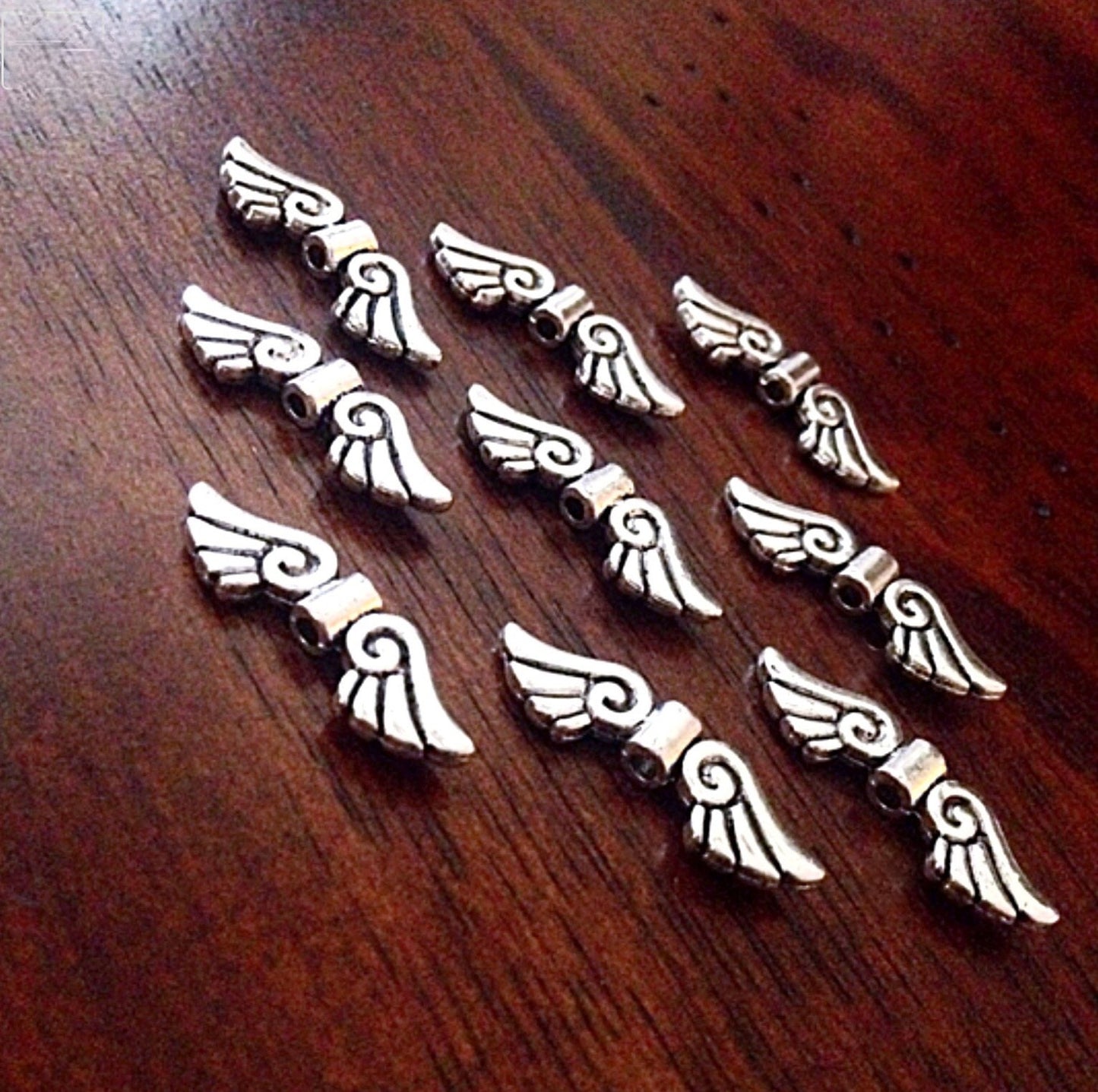 Bulk 20 Angel Wing Charms, Antique Silver Charms, Silver Wing Charms, Spacer Charms, Spacer Wings, Connector Charm, Double Sided, Findings